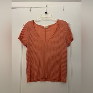Project Social T Orange Ribbed V-Neck Short Sleeve Short